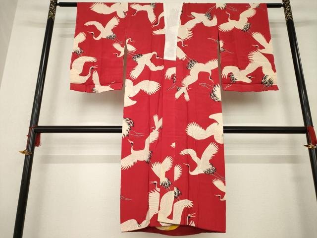 平和屋着物●アンティーク　大正ロマン　長襦袢　袷　飛鶴文　正絹　逸品　AABC3243ck