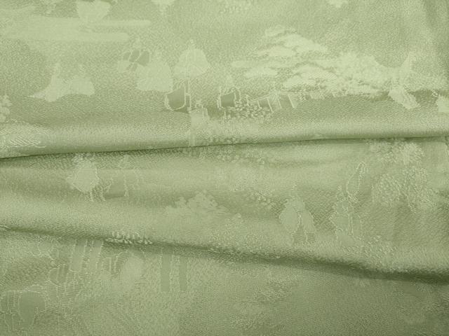 平和屋着物●上質な色無地　人物風景地紋　柳茶色　正絹　逸品　未使用　AABC3246ck