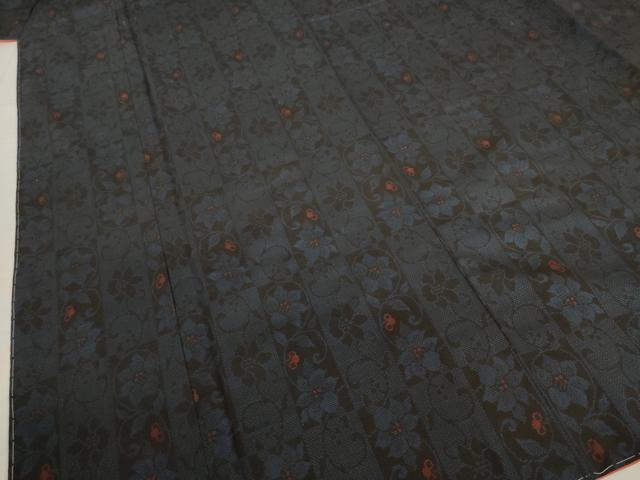 平和屋着物●本場大島紬 純泥染 手織り 一元7マルキ 短冊花唐草文 森山成雄作 黒地 やまと誂製 証紙付き 正絹 逸品 未使用 AABC3257ck