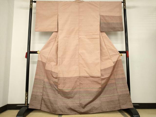 平和屋着物●紬　訪問着　横段文　正絹　逸品　AABC3258ck