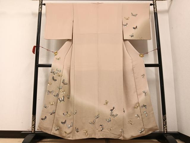 平和屋着物●訪問着　舞蝶　金彩　鬼しぼ縮緬　正絹　逸品　AABC3322ph
