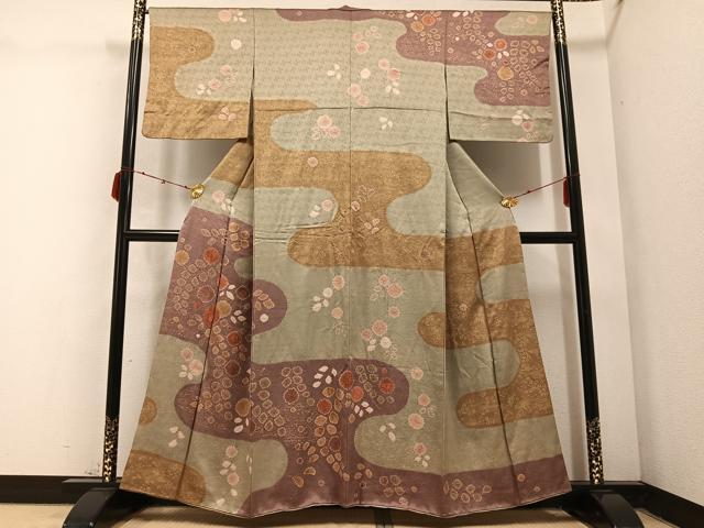 平和屋着物●訪問着　絞り　霞花文　金彩　正絹　逸品　AABC3337ph