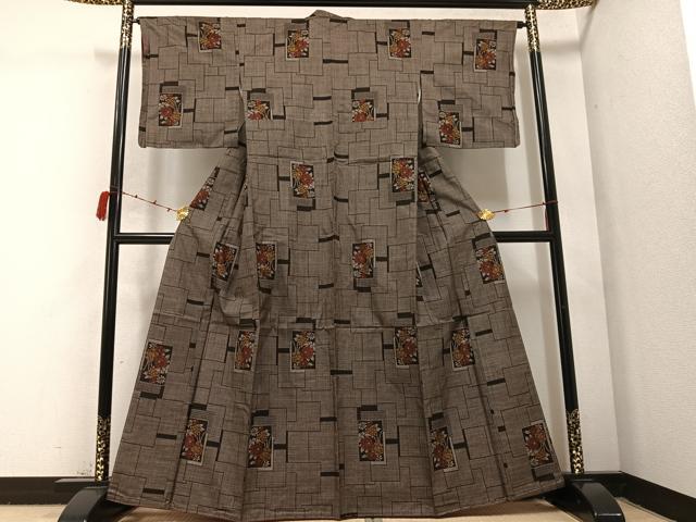 平和屋着物●本場大島紬　一元7マルキ　色紙草花文　三越扱い　正絹　逸品　未使用　AABC3353ph 平和屋着物○本場大島紬 一元7マルキ 色紙草花文 三越扱い 正絹 逸品