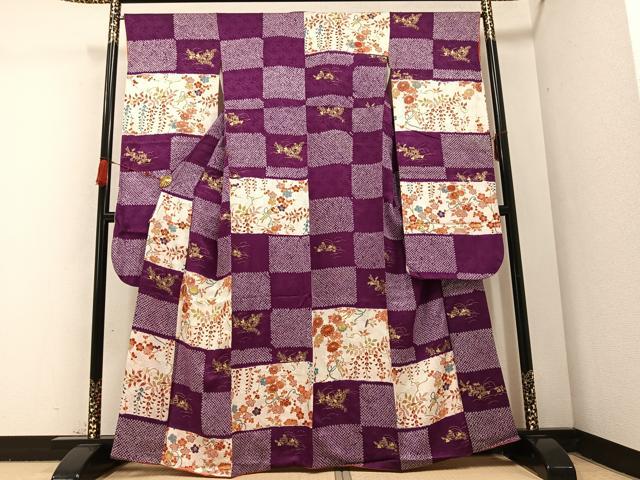 平和屋着物●豪華振袖　駒刺繍　絞り　草花文　金彩　正絹　逸品　AABC3356ph