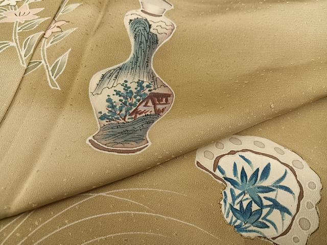 平和屋着物○訪問着 友禅 手描き 陶器花文 暈し染め 正絹 逸品
