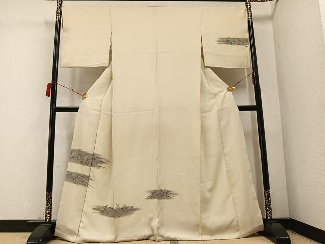 平和屋着物●訪問着　手描き　駒刺繍　草花文　暈し染め　金彩　正絹　逸品　AABC3390ph