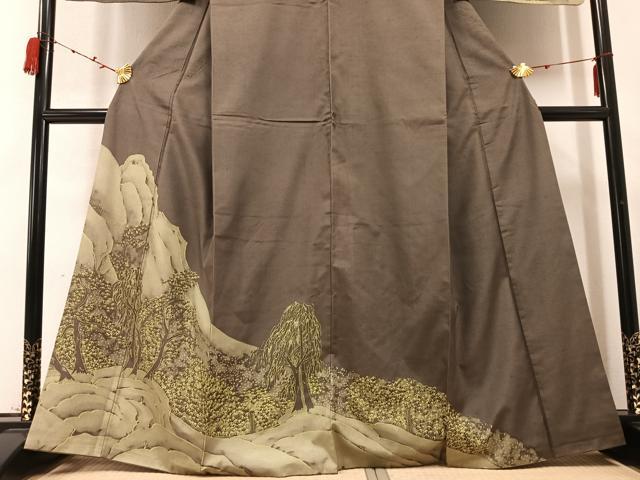 平和屋着物○訪問着 紬地 手描き 樹林文 正絹 逸品 AABC3391ph