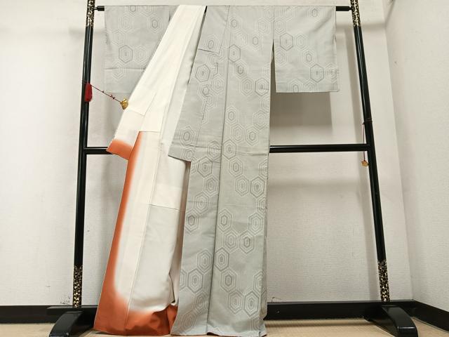 平和屋着物○お召 亀甲文 正絹 逸品 AABC3400ph