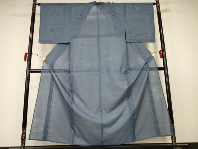 平和屋着物＊夏物　色無地　絽　楓芝紋紗　藍鼠色　洗える着物　AABC3413jd