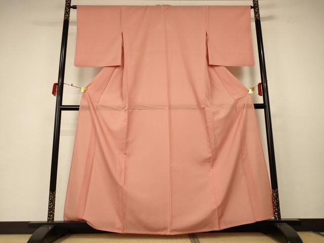 平和屋着物＊夏物　人間国宝・羽田登喜男監修　色無地　絽　深支子色　さんび謹製　洗える着物　AABC3414jd