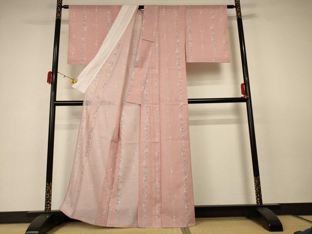 平和屋着物＊夏物　小紋　絽　草花間道　洗える着物　AABC3417jd_2