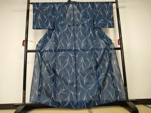 平和屋着物＊夏物　小紋　絽　草葉文　洗える着物　AABC3418jd_1