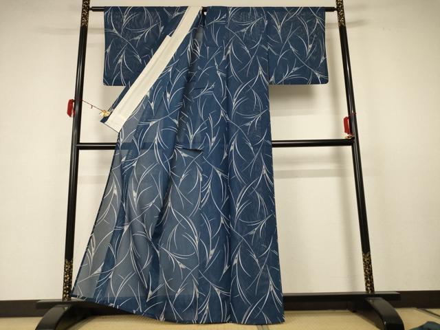 平和屋着物＊夏物　小紋　絽　草葉文　洗える着物　AABC3418jd_2