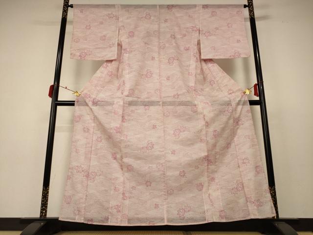 平和屋着物＊夏物　小紋　絽　立波花文　洗える着物　AABC3467jd_1