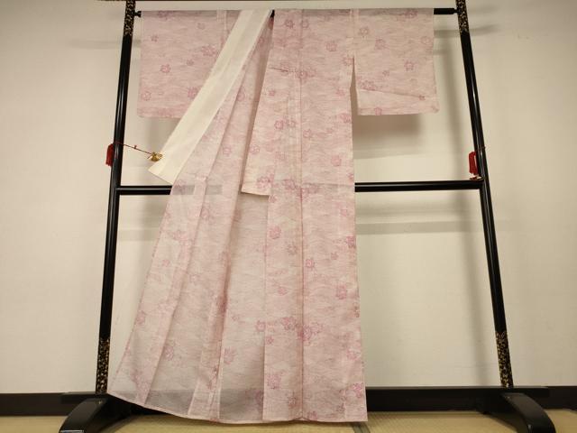 平和屋着物＊夏物　小紋　絽　立波花文　洗える着物　AABC3467jd_2