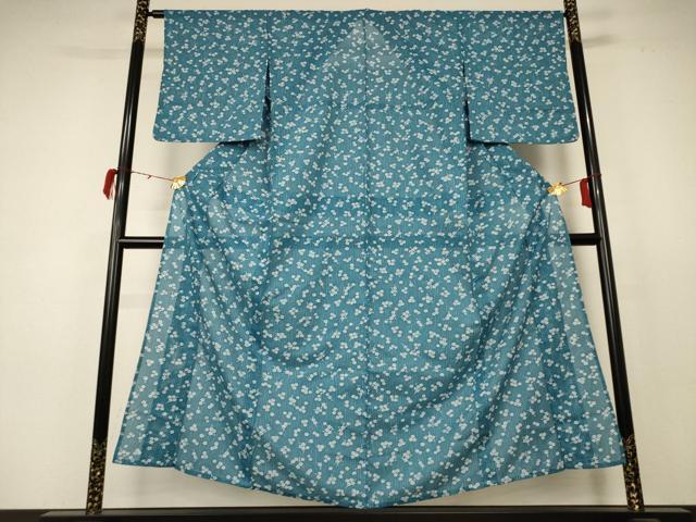 平和屋着物＊夏物　小紋　絽　枝花文　洗える着物　AABC3470jd_1