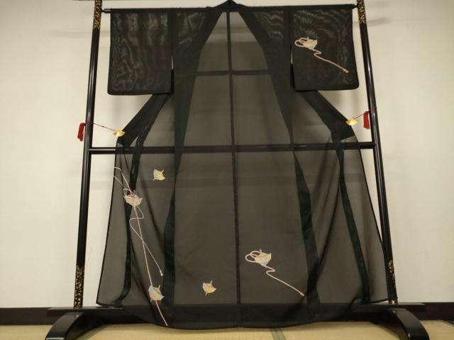 平和屋着物＊夏物　訪問着　縦絽　駒　金彩　洗える着物　AABC3473jd