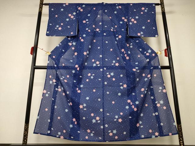 平和屋着物＊夏物　小紋　絽　舞桜文　洗える着物　AABC3479jd_1