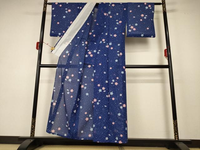 平和屋着物＊夏物　小紋　絽　舞桜文　洗える着物　AABC3479jd_2