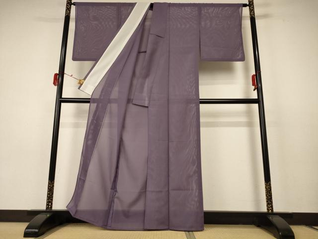 平和屋着物＊夏物　色無地　絽　葡萄鼠色　洗える着物　AABC3480jd_1