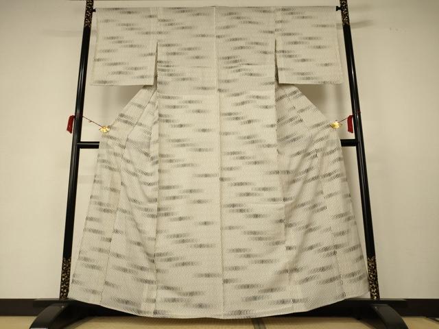 平和屋着物＊夏物 小紋 絽 よろけ縞 正絹 逸品 AABC3495jd