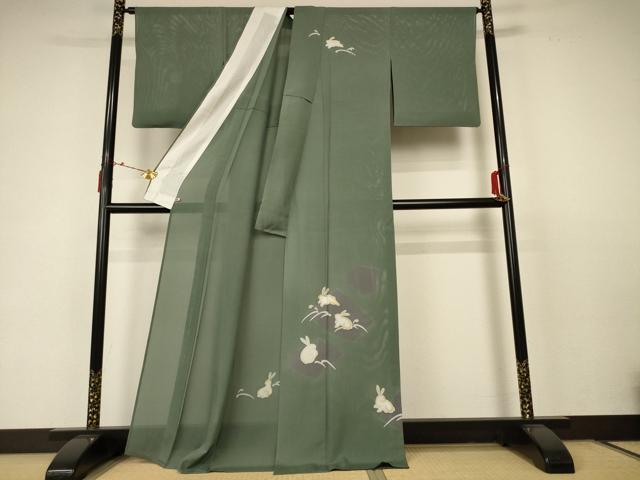平和屋着物＊夏物　訪問着　絽　兎　さが美扱い　正絹　逸品　AABC3514jd_1