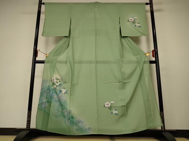 平和屋着物＊夏物　訪問着　絽　手描き　草花文　金彩　正絹　逸品　AABC3518jd