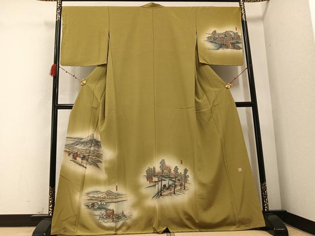 平和屋着物●訪問着　作家物　刺繍　人物風景文　暈し染め　金糸　正絹　逸品　未使用　AABC3686ph