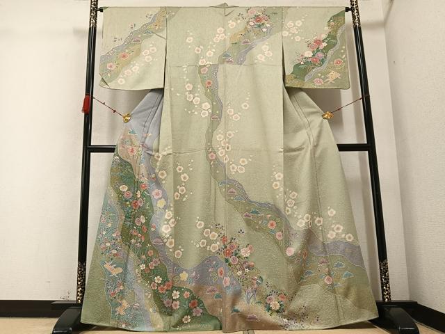 平和屋着物●訪問着　枝花文　金彩　正絹　逸品　AABC3687ph