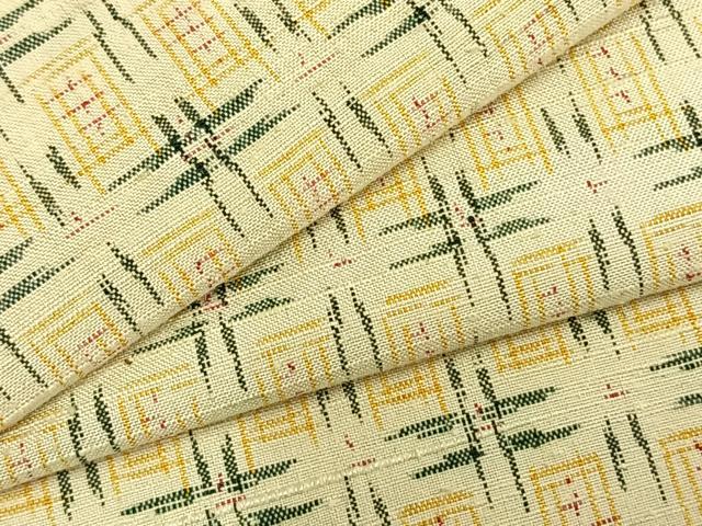 平和屋着物▽上質な紬　単衣　幾何学文様　正絹　逸品　AABC3728fy