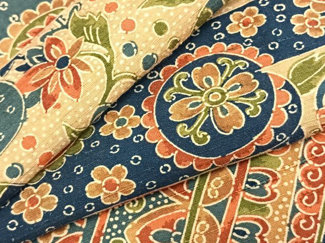 平和屋着物▽上質な小紋　単衣　紬地　型染め　草花文　正絹　逸品　AABC3733fy