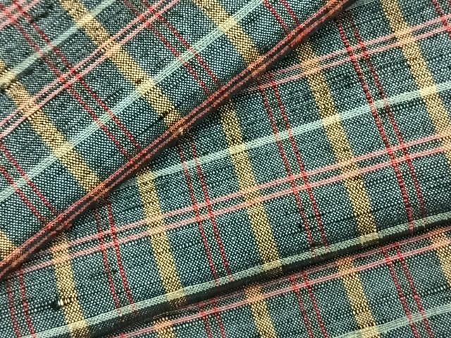 平和屋着物▽上質な紬　単衣　格子　正絹　逸品　AABC3734fy