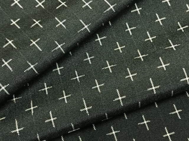 平和屋着物▽上質な紬　単衣　十字絣　黒地　正絹　逸品　AABC3742fy