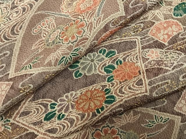 平和屋着物▽上質な小紋　単衣　地紙花文　鬼しぼ縮緬　正絹　逸品　未使用　AABC3764fy