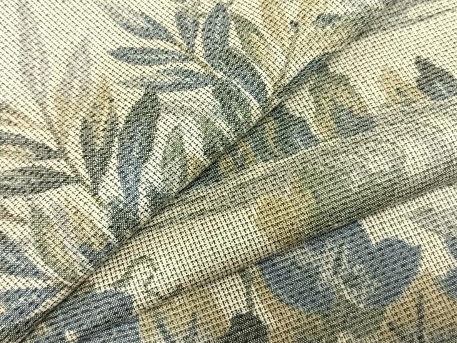 平和屋着物▽上質な紬　単衣　草花文　正絹　逸品　AABC3790fy