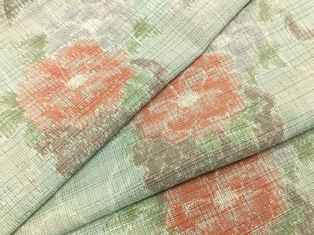 平和屋着物▽上質な紬　単衣　雪輪草花文　正絹　逸品　AABC3794fy