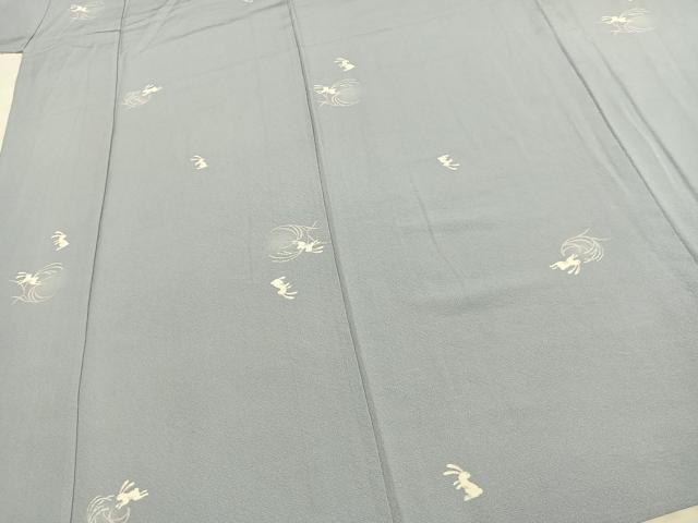 平和屋着物▽上質な小紋 単衣 兎 正絹 逸品 AABC3803fy