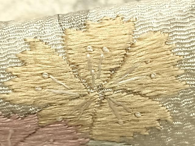 平和屋着物▽訪問着　単衣　手描き　刺繍　草花文　暈し染め　鬼しぼ縮緬　正絹　逸品　AABC3812fy_5