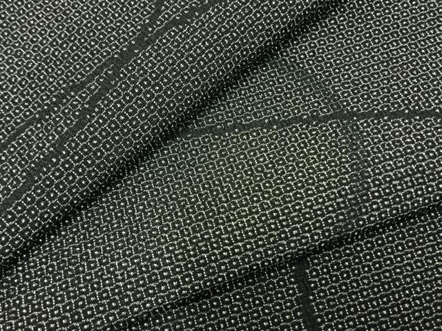 平和屋着物▽本塩沢　単衣　110亀甲　抽象文様　黒地　正絹　逸品　AABC3834fy