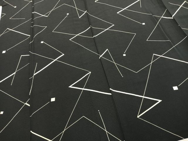 平和屋着物▽上質な小紋　単衣　幾何学文様　黒地　正絹　逸品　AABC3858fy 平和屋着物▽上質な小紋 単衣 幾何学文様 黒地 正絹 逸品 AABC3858fy