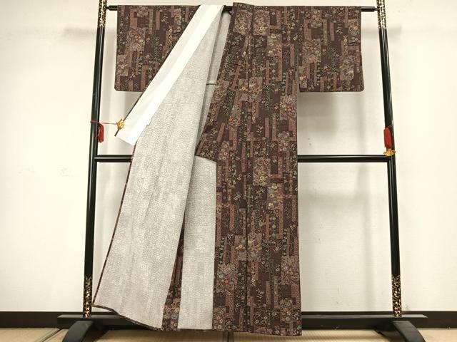 平和屋着物▽小紋 単衣 花鳥文 洗える着物 AABC3866fy