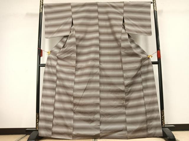 平和屋着物▽上質な紬 単衣 横段文 正絹 逸品 AABC3868fy