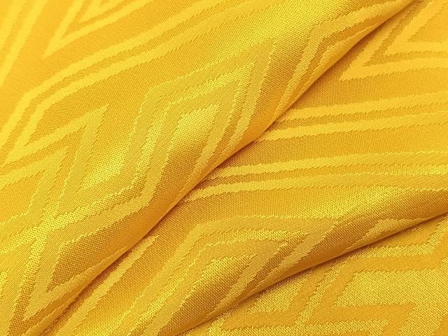 平和屋着物▽上質な色無地　単衣　紗綾形地紋　山吹色　正絹　逸品　AABC3876fy