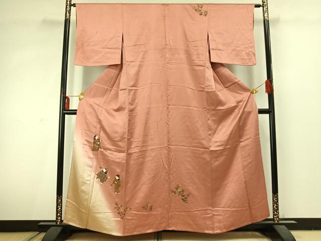 平和屋着物▽訪問着　単衣　人物草花文　金彩　正絹　逸品　AABC3877fy