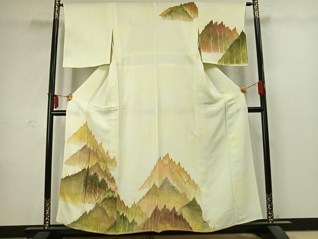 平和屋着物▽訪問着　単衣　樹林文　金彩　正絹　逸品　AABC3882fy