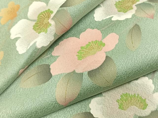 平和屋着物▽訪問着　単衣　枝花文　正絹　逸品　AABC3891fy