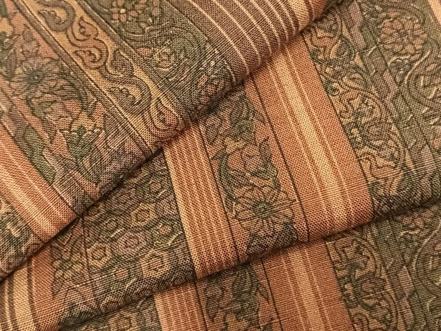 平和屋着物▽上質な小紋　単衣　紬地　草花間道　正絹　逸品　AABC3918fy