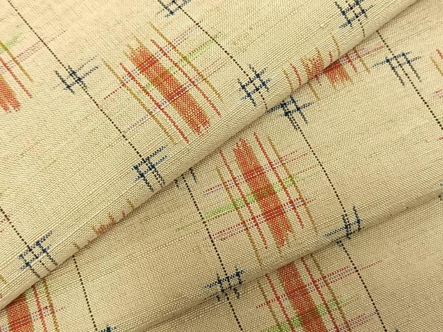 平和屋着物▽上質な紬　単衣　井桁絣　正絹　逸品　AABC3922fy