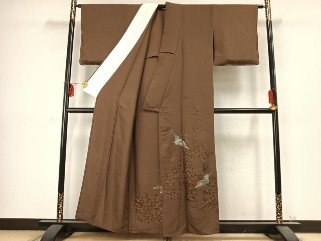 平和屋着物▽訪問着　単衣　総刺繍　花鳥文　銀糸　正絹　逸品　AABC3949fy 平和屋着物▽訪問着 単衣 総刺繍 花鳥文 銀糸 正絹 逸品 AABC3949fy