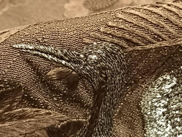 平和屋着物▽訪問着 単衣 総刺繍 花鳥文 銀糸 正絹 逸品 AABC3949fy